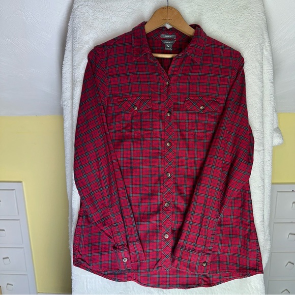 Eddie Bauer Womens M Red Scotch Tartan Plaid Button Up Classic Fit Flannel Shirt - Picture 5 of 8
